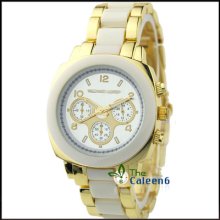 Noblequartz Analog Fashion Alloy Ceramics Dress Gold Sport Men Wrist Watch C