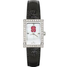 NORTH CAROLINA STATE LADIES ALLURE WATCH BLACK LEATHER STRAP