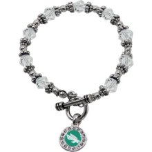 North Texas Mean Green Ladies Beaded 7.5'' Silvertone Bracelet