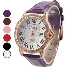 Number Women's Roman Design PU Analog Quartz Wrist Fashion Watch (Assorted Colors)