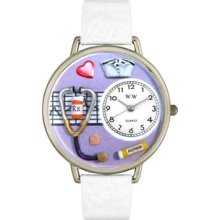 Nurse Purple White Skin Leather And Silvertone Watch