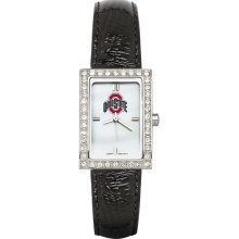 Ohio state buckeyes women's allure black leather watch