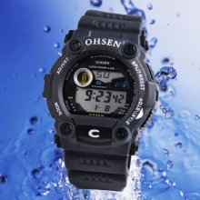 Ohsen 7 Colors Led Backlight Digital Mens Boys Gift Sport Quartz Rubber Watch