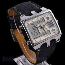 Ohsen Mens Fashion Calendar El Light Military Sport Leather Wrist Watch