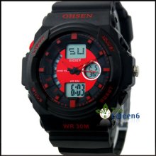 Ohsen Men's Sport Wrist Watch Digital Analog Rubber Multi-function Boy's