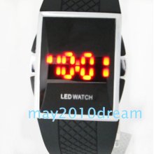 Ohsen Red Led Date Water Resistant Digital Sport Rubber Wrist Watch Black