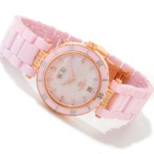 Oniss Women's Rodeo Classic Quartz Movement Diamond Ceramic Bracelet Watch PINK