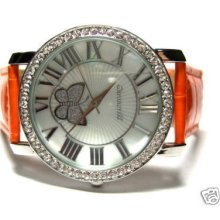 Orange Strap Womens Butterfly Luxury Iced Watches Bus14