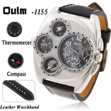 Oulm Multi-Function Dual Movt Quartz Wrist Watch with Leather Watchband for Men