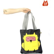 Owl Cotton Tote with inner pocket (Denim with Yellow)