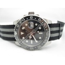 Parnis 40mm Black Ceramic Bezel Sterile Dial Gmt Master Style Zulu Strap Watch