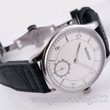 Parnis White Dial Silver Hands 6498 Hand Winding Deployment Buckle Mens Watch012