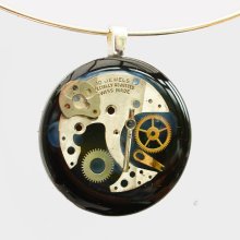 Pendant - Steampunk Swiss Made Vintage Watch Parts in Crystal Clear Resin