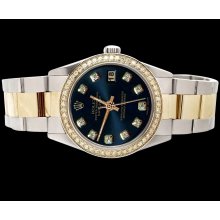 Perpetual blue diamond dial bezel datejust watch SS & gold oyster bracelet rolex