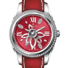 Perrelet Diamond Flower Roman 36.5mm Watch - Red Dial, Red Alligator Strap A2066/3 Sale Authentic