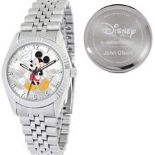 Personalized Mens Disney Silvertone Mickey Mouse Watch