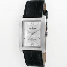 Peugeot Silver Tone Leather Watch