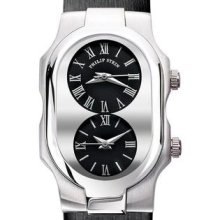 Philip Stein Women's 'Signature' Black Silk Leather Strap Watch