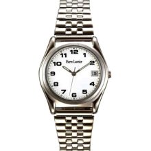 Pierre Lannier Men's Chrome Analog Quartz Watch With Date Indicator, White Dial And Expandable Chrome Bracelet - 169B109