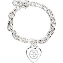 Pittsburgh Steelers Ladies Silver Heart Charm Bracelet