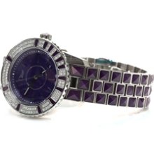 Preowned Christian Dior Stainless Steel Christal Diamond Purple Sapphire Watch