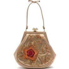 Preowned Judith Leiber Gold Satin Embroidered Evening Handbag