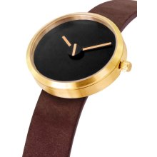 Projects Unisex Sometimes Analog Stainless Watch - Brown Leather Strap - Black Dial - 7290B