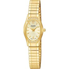 Pulsar Ladies Crystal Small Classic Gold Expansion Band Watch PEGE42