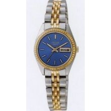 Pulsar Ladies` Functional Watch W/ 2 Tone Bracelet & Blue Dial