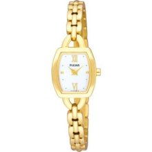 Pulsar Ladies' Gold-Plate, White Dial, Slim PJ5404X1 Watch