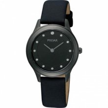 Pulsar Pm2035 Ladies Black Leather Ceramic Case Mineral Glass Watch