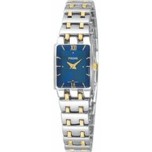 Pulsar Women`s Two-tone Bracelet Watch W/Rectangular Blue Dial