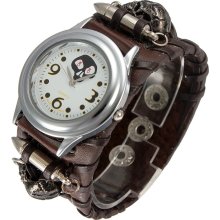 Punk Rock Skull Leather Rivet Bullet Bracelet Chain Quartz Dial Wrist Watch