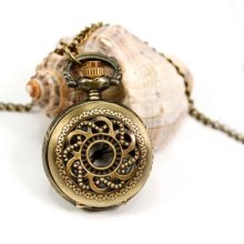 Pw0028 Small Quartz Pocket Watch Long Chain Pendant Necklace