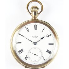 Quality Antique Edwardian Gold Plated Usa Elgin Pocket Watch Works C1899