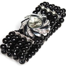 Quartz Movement Flower Shape with Pearls Bracelet Watch