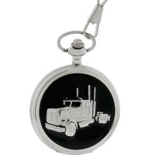 Quartz Pocket Watch Mens Semi Truck White Dial Black Enamel Watch