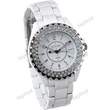 Quartz Watch Wrist Analog Watch Timepiece With Round Case & Rhinestones For Lady