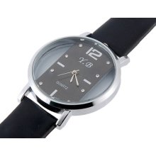 R.b N755 Round Dial Women's Analog Watch With Pu Leather Strap Black