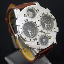 Rare Dual Time Zone Quartz Analog Sport Watch Gift