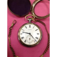 Rare Old Invicta Pocket Watch + Chain + Case