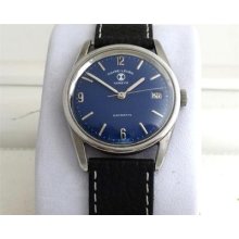 Rare Vintage Favre Leuba Daymatic Automatic Blue Dial Steel Wristwatch