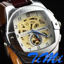 Rectangle Auto Mechanical Wristwatch Men Watch Case Skeleton