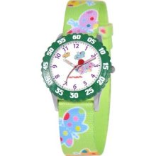 Red Balloon Kid's Butterfly Japanese Quartz Time Teacher Green Woven Strap Watch