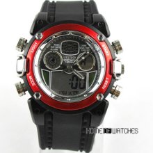 Red Wate Resist Analog Digital Fashion Dual Time Alarm Date Unisex Sport Watch