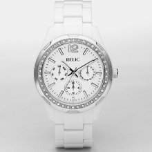 RELIC by Fossil White Resin Crystal Chronograph Watch ZR15551 New in Box - Clear - Stainless Steel