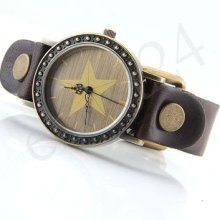 Retro Quartz Movement Round Dial Wrist Watch Wristwatch Pu Watchband Women Men