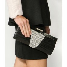 Rhinestone Pleated Clutch Black - One size