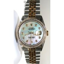 Rolex ABSOLUTELY LIKE NEW Steel and Gold Datejust W MOP Diamond Dial, and 1.8ct Channel Diamond Bezel - c. 90's