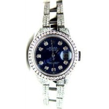 Rolex As New Datejust W/ Custom Diamond Band, Lugs, 1 Ct Bezel w/ Blue Diamond Dial 80s